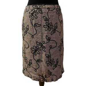 Talbots Wool Tan and Black Floral Pencil Skirt Sz 14‎